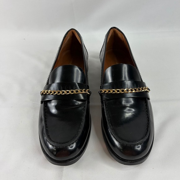 Reformation Women Black Chain Loafers Classic Leather Gold Hardware 8.5 Preppy - Picture 7 of 10